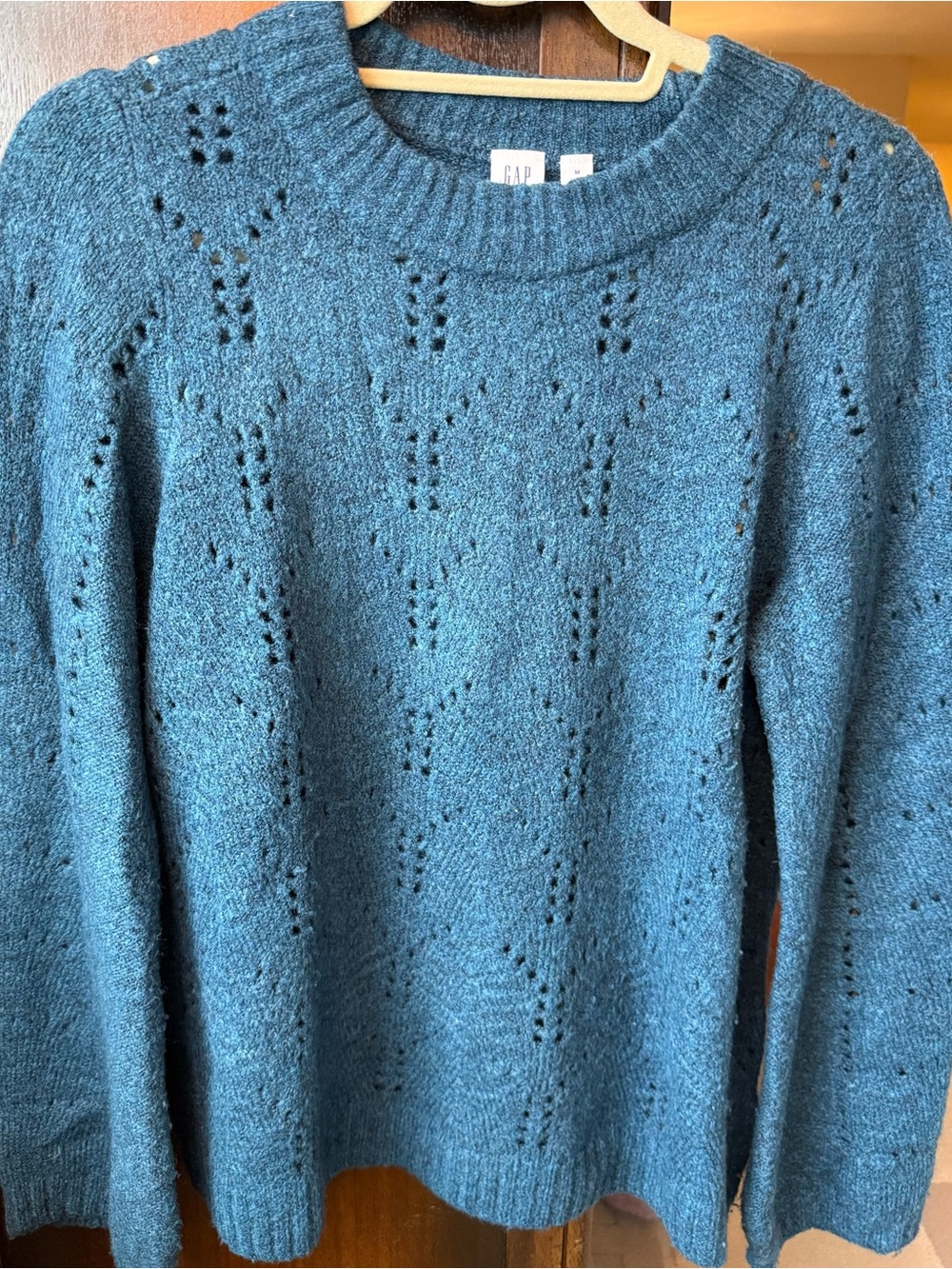Gap Pointelle Sweater Eyelet Knit Teal Medium